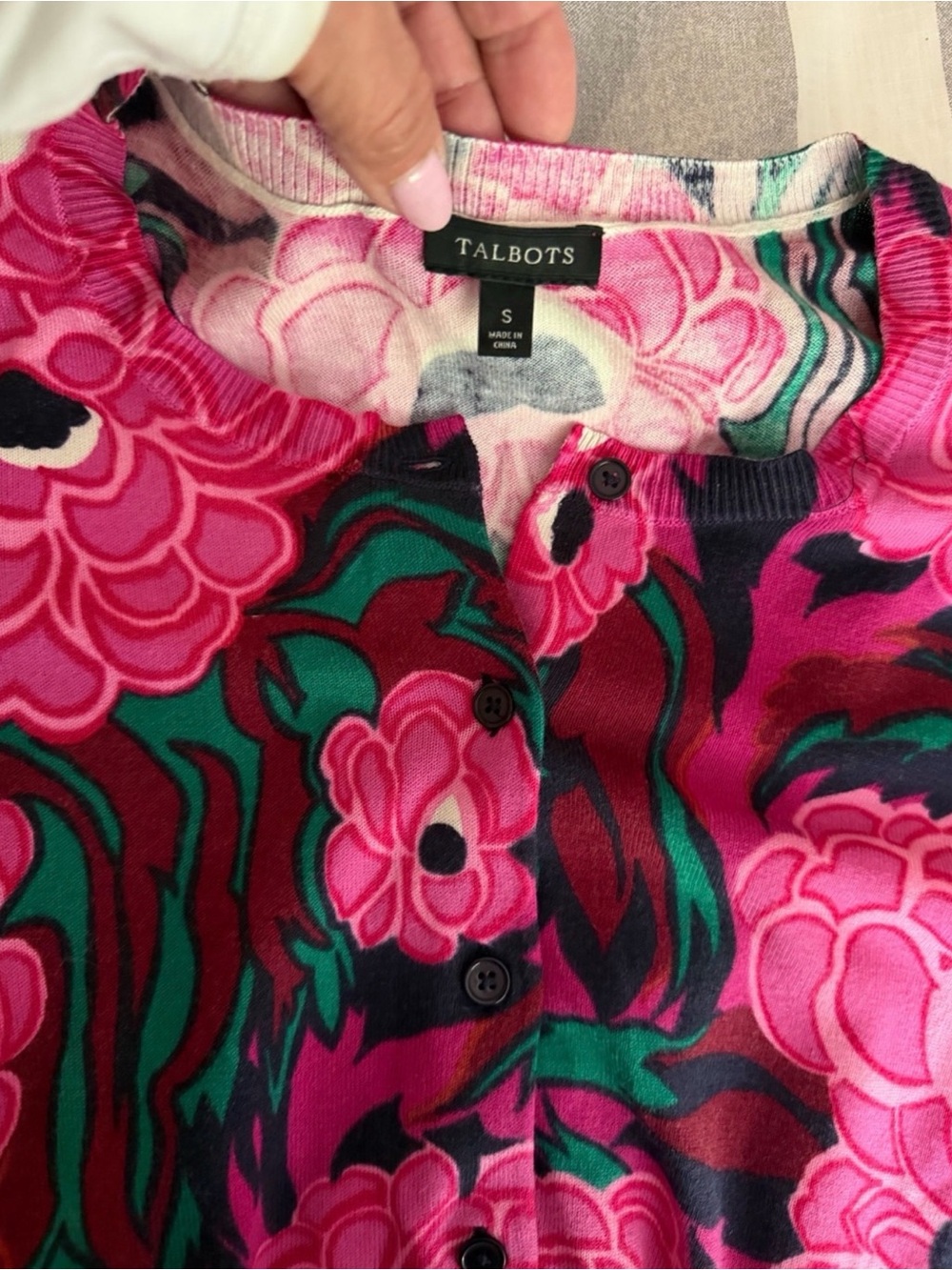 Talbots Pink Floral Button-Front Cardigan - Picture 2 of 9